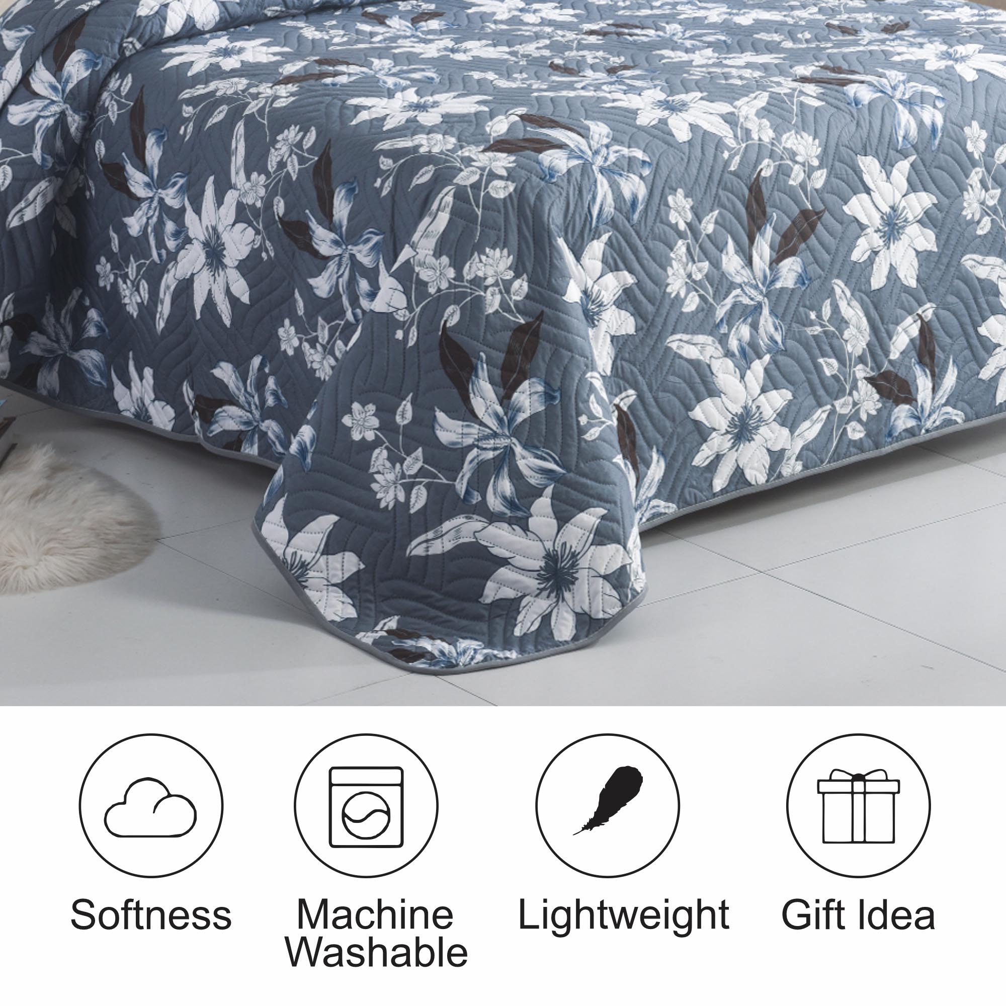 Luxury 3 Piece Bedding Set – Soft Microfibre Bedspread with Pillowcases | Lightweight & Cosy Bedspread-Milan