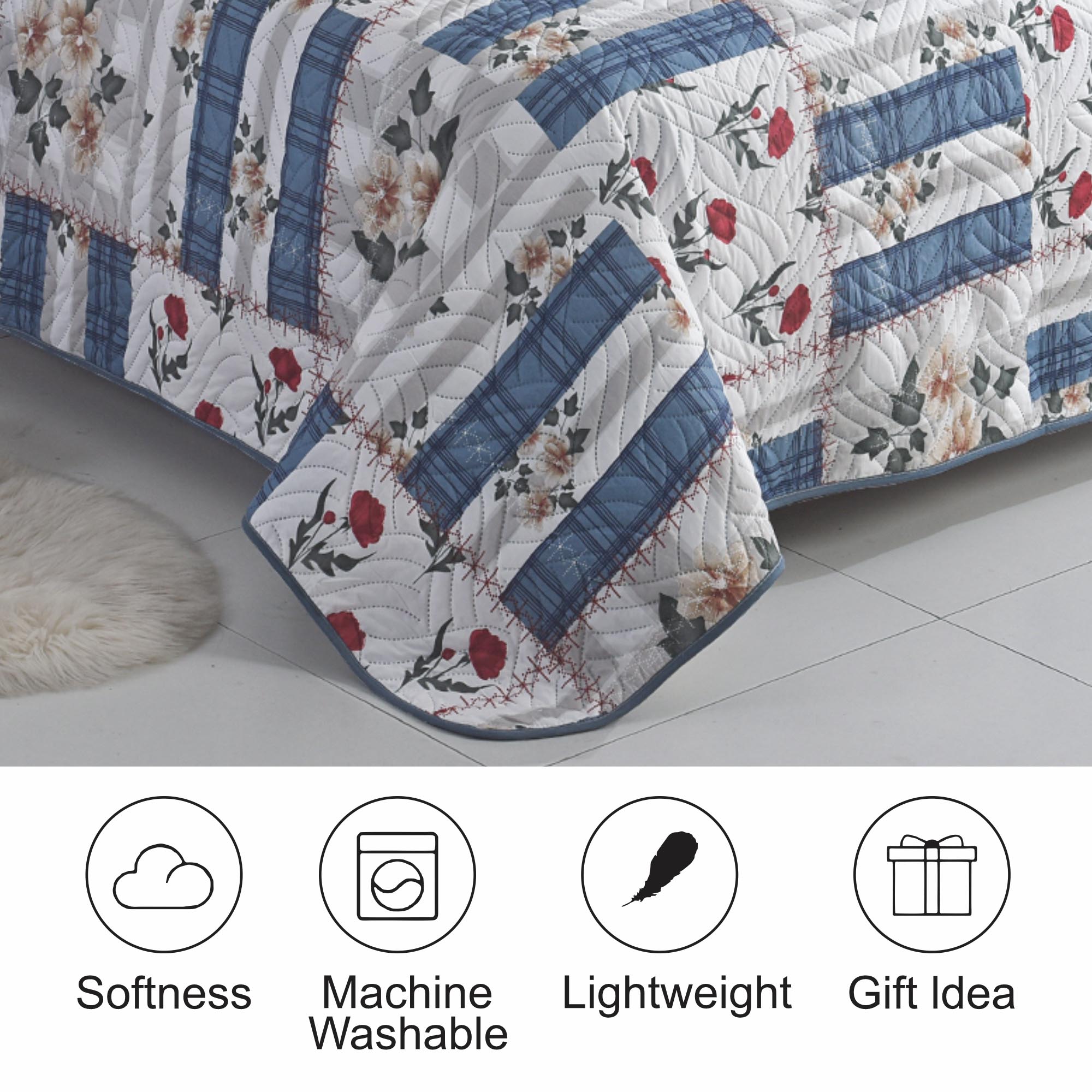 Luxury 3 Piece Bedding Set – Soft Microfibre Bedspread with Pillowcases | Lightweight & Cosy Bedspread-Milan