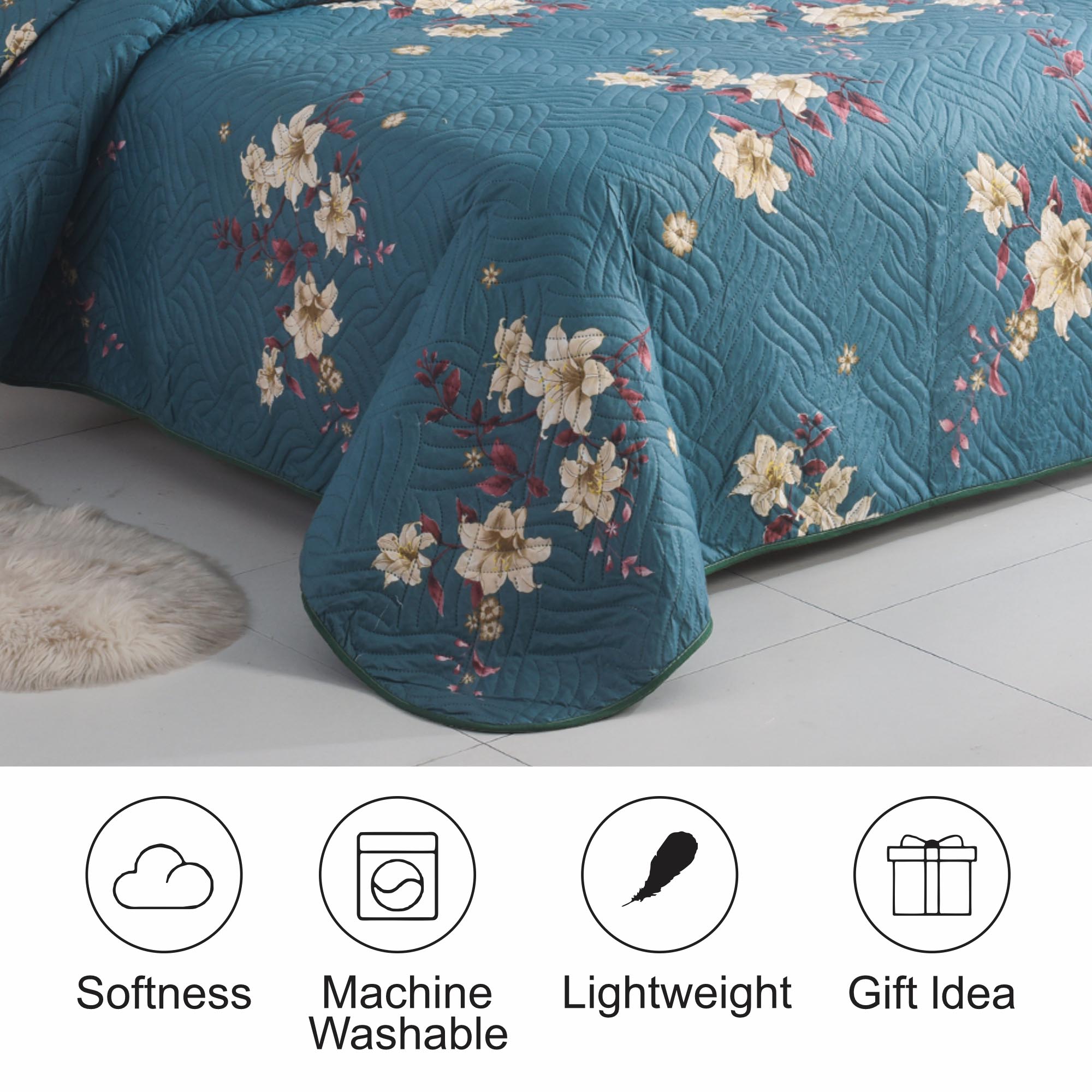 Luxury 3 Piece Bedding Set – Soft Microfibre Bedspread with Pillowcases | Lightweight & Cosy Bedspread-Milan