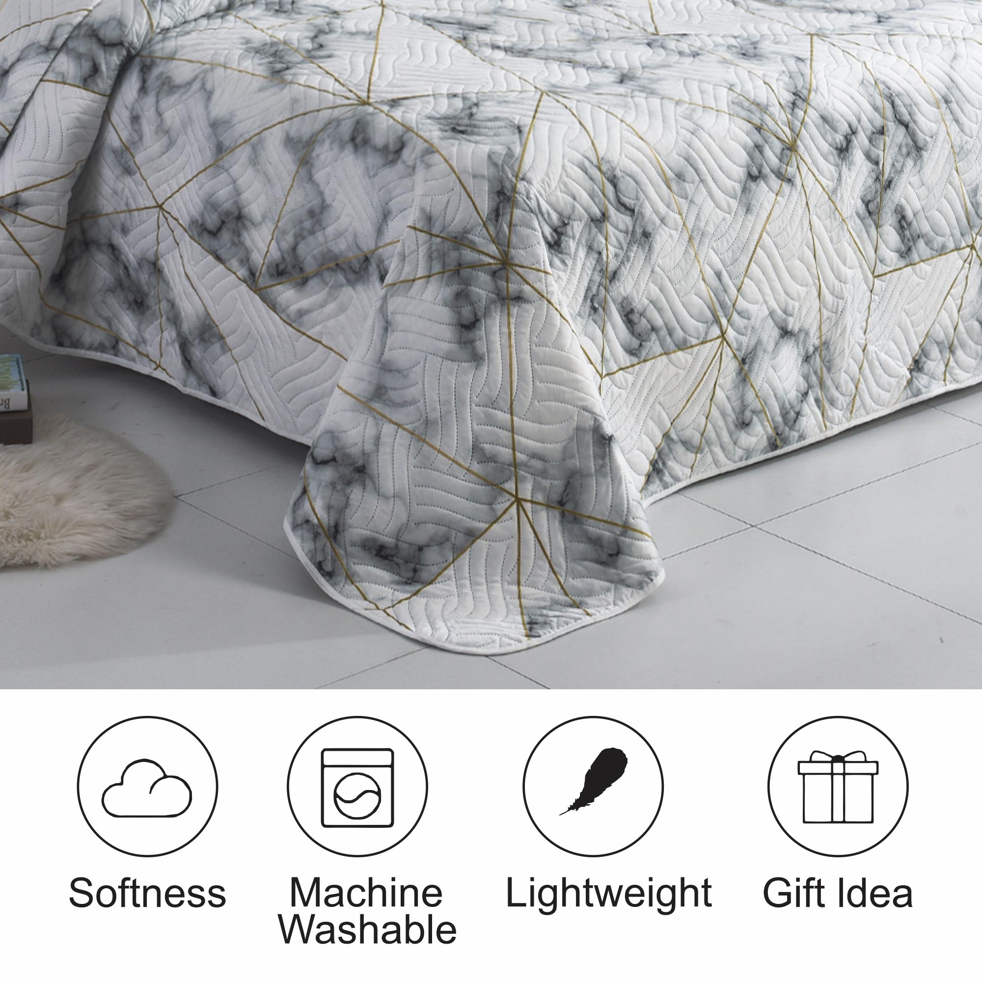 Luxury 3 Piece Bedding Set – Soft Microfibre Bedspread with Pillowcases | Lightweight & Cosy Bedspread-Milan