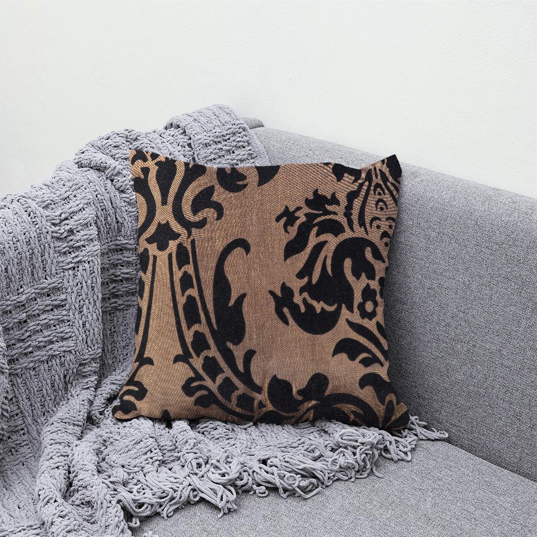 Luxury Flock Cushion Cover | Soft Decorative Damask Throw Pillow Cover for Sofa, Bed & Living Room | 17 x 17 Inch
