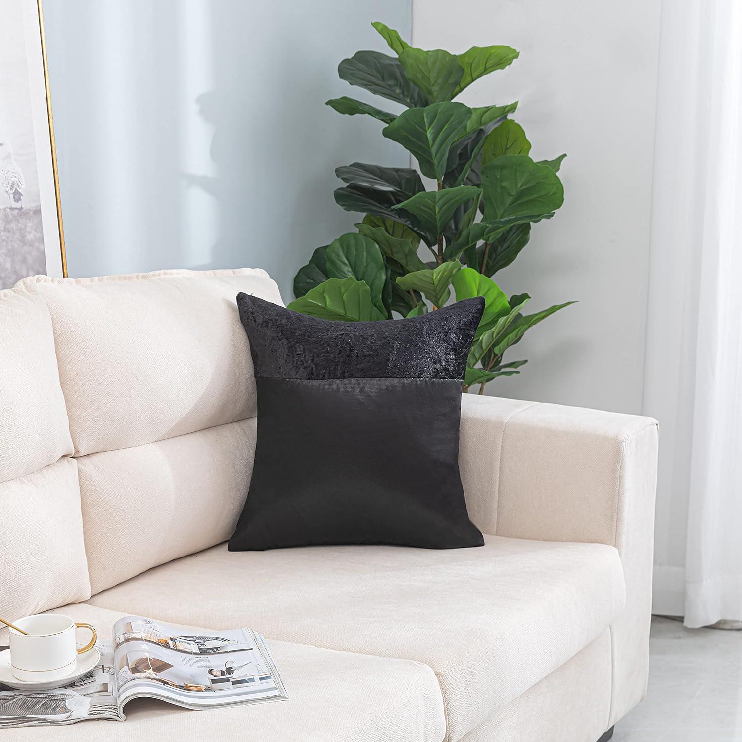 Crushed Velvet Panel Faux Satin Silk Cushion Covers - Soft, Durable, & Stylish - Pack of 2