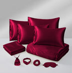 MillPrice Luxury 10 Piece Satin Bedding Set Duvet Cover Fitted Sheet Pillowcases Sleep Mask & Hair Accessories