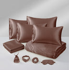 MillPrice Luxury 10 Piece Satin Bedding Set Duvet Cover Fitted Sheet Pillowcases Sleep Mask & Hair Accessories