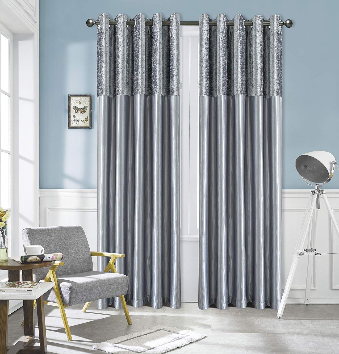Crushed Velvet Faux Silk Curtains - Fully Lined with Eyelet Ring Top