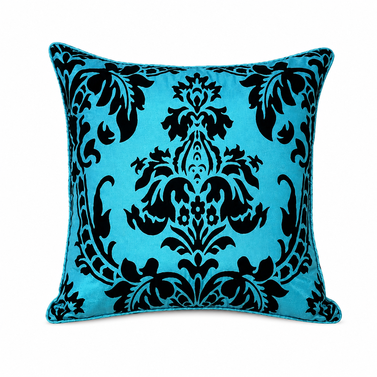 Luxury Flock Cushion Cover | Soft Decorative Damask Throw Pillow Cover for Sofa, Bed & Living Room | 17 x 17 Inch