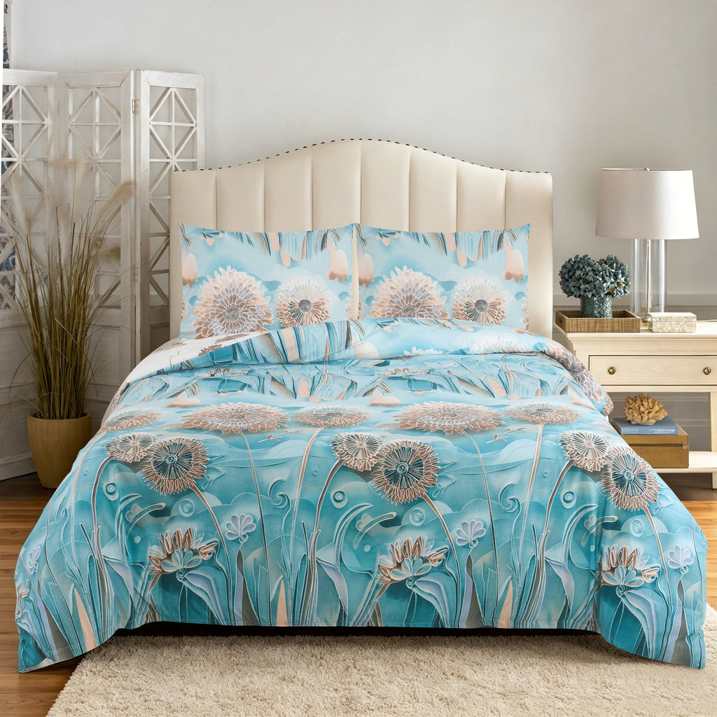 MillPrice 4 Piece 3D Printed Bedding Set Microfibre Duvet Cover Fitted Sheet & Pillowcases