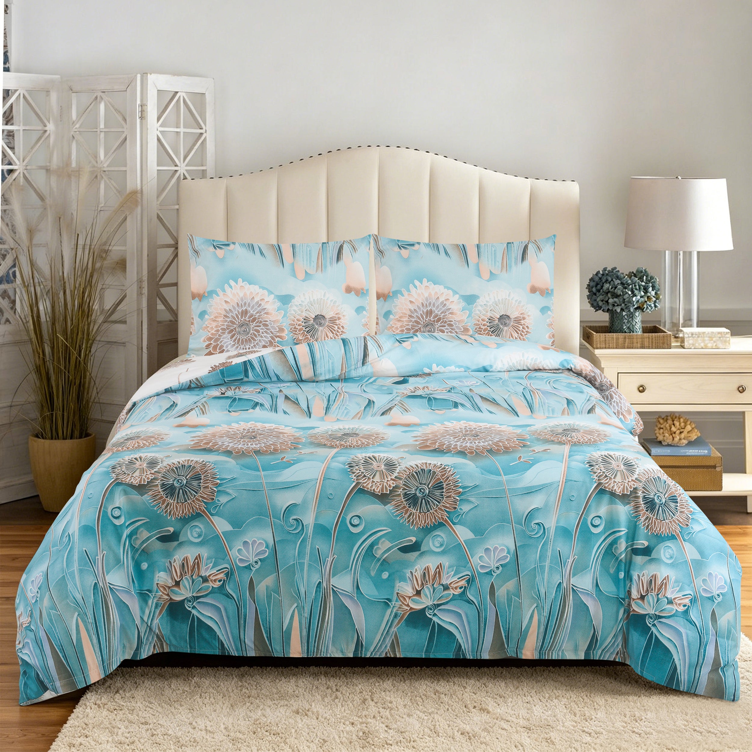 MillPrice 4 Piece 3D Printed Bedding Set Microfibre Duvet Cover Fitted Sheet & Pillowcases