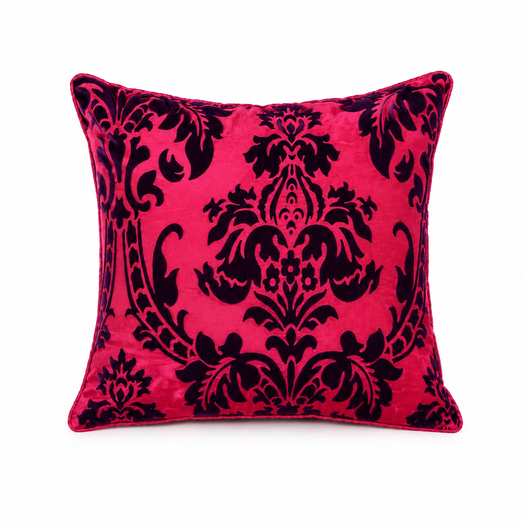 Luxury Flock Cushion Cover | Soft Decorative Damask Throw Pillow Cover for Sofa, Bed & Living Room | 17 x 17 Inch