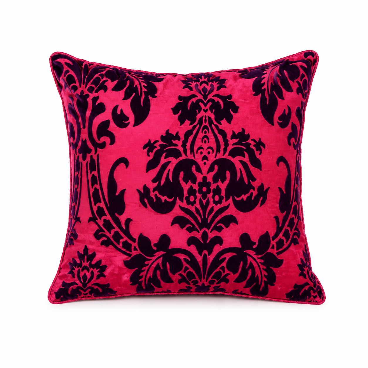 Luxury Flock Cushion Cover | Soft Decorative Damask Throw Pillow Cover for Sofa, Bed & Living Room | 17 x 17 Inch