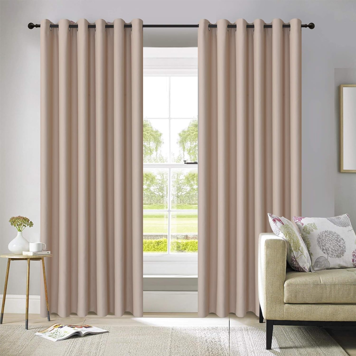 Insulated Thermal Blackout Curtains - Heavy Thick, Eyelet Ring Top Pair with Tie Backs