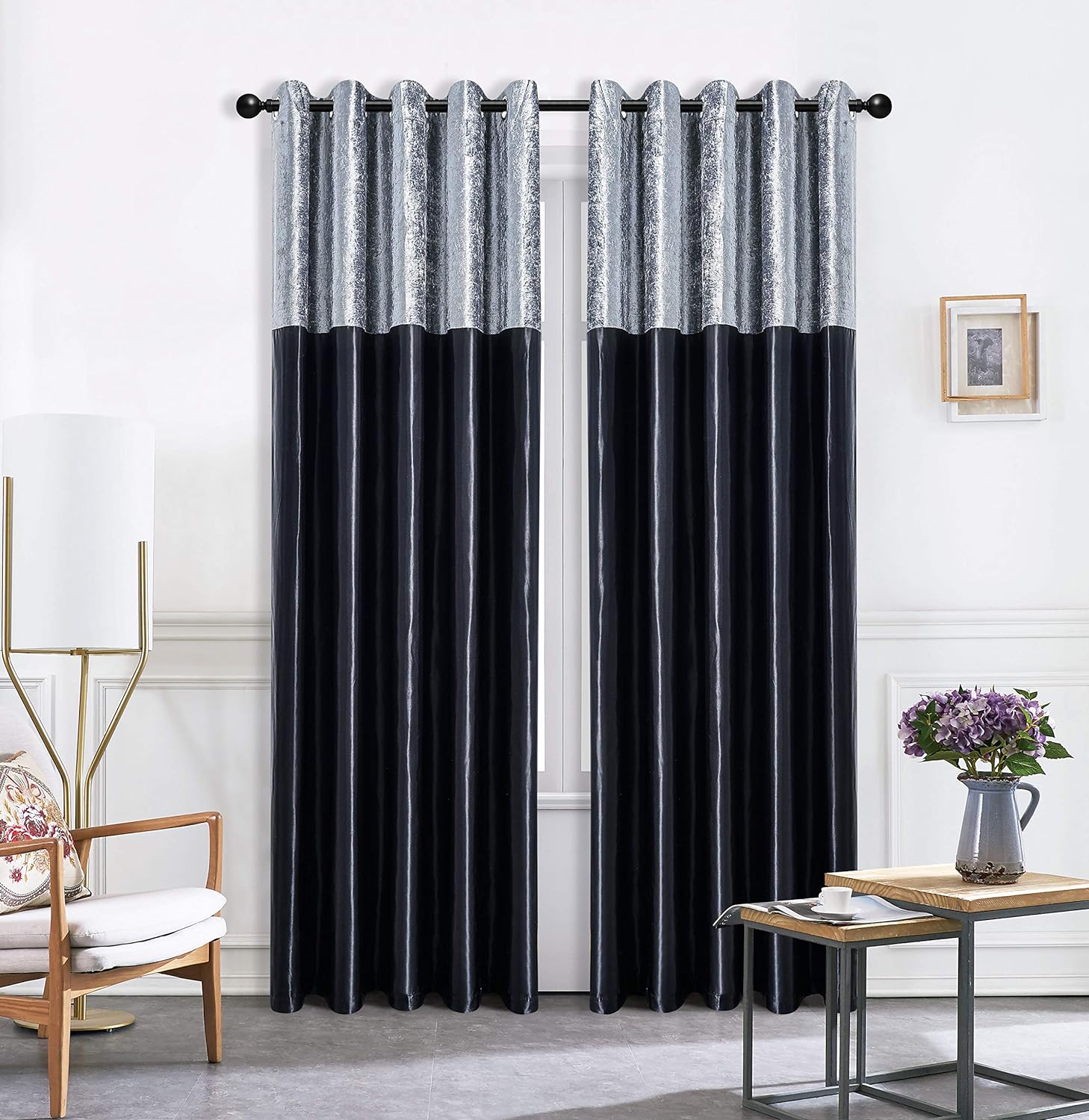 Crushed Velvet Faux Silk Curtains - Fully Lined with Eyelet Ring Top