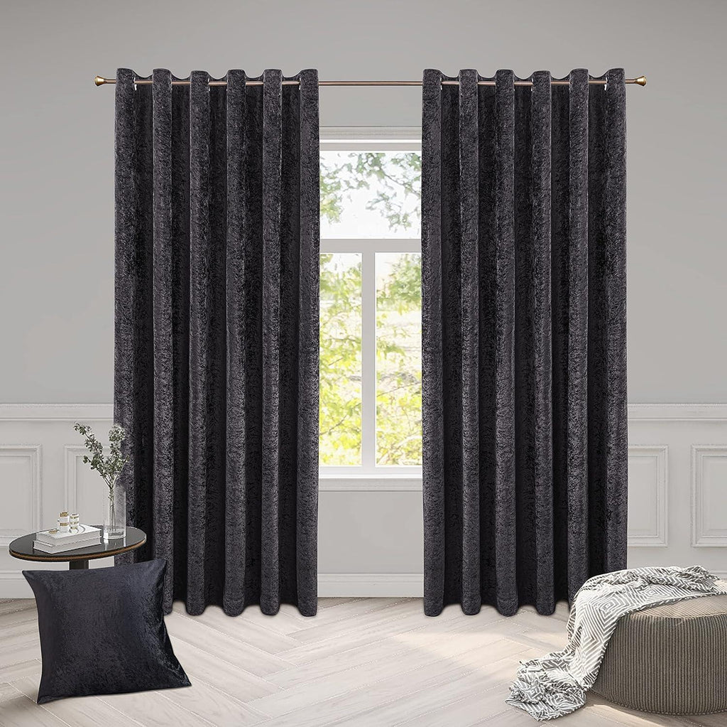 Crushed Velvet Curtains – Luxury Textured Eyelet Panel Pair