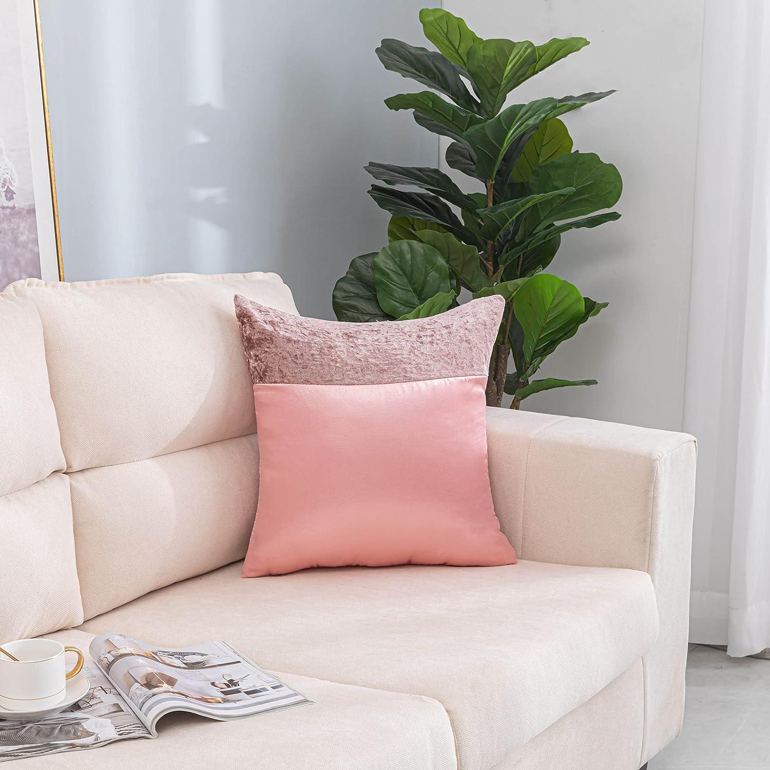 Crushed Velvet Panel Faux Satin Silk Cushion Covers - Soft, Durable, & Stylish - Pack of 2