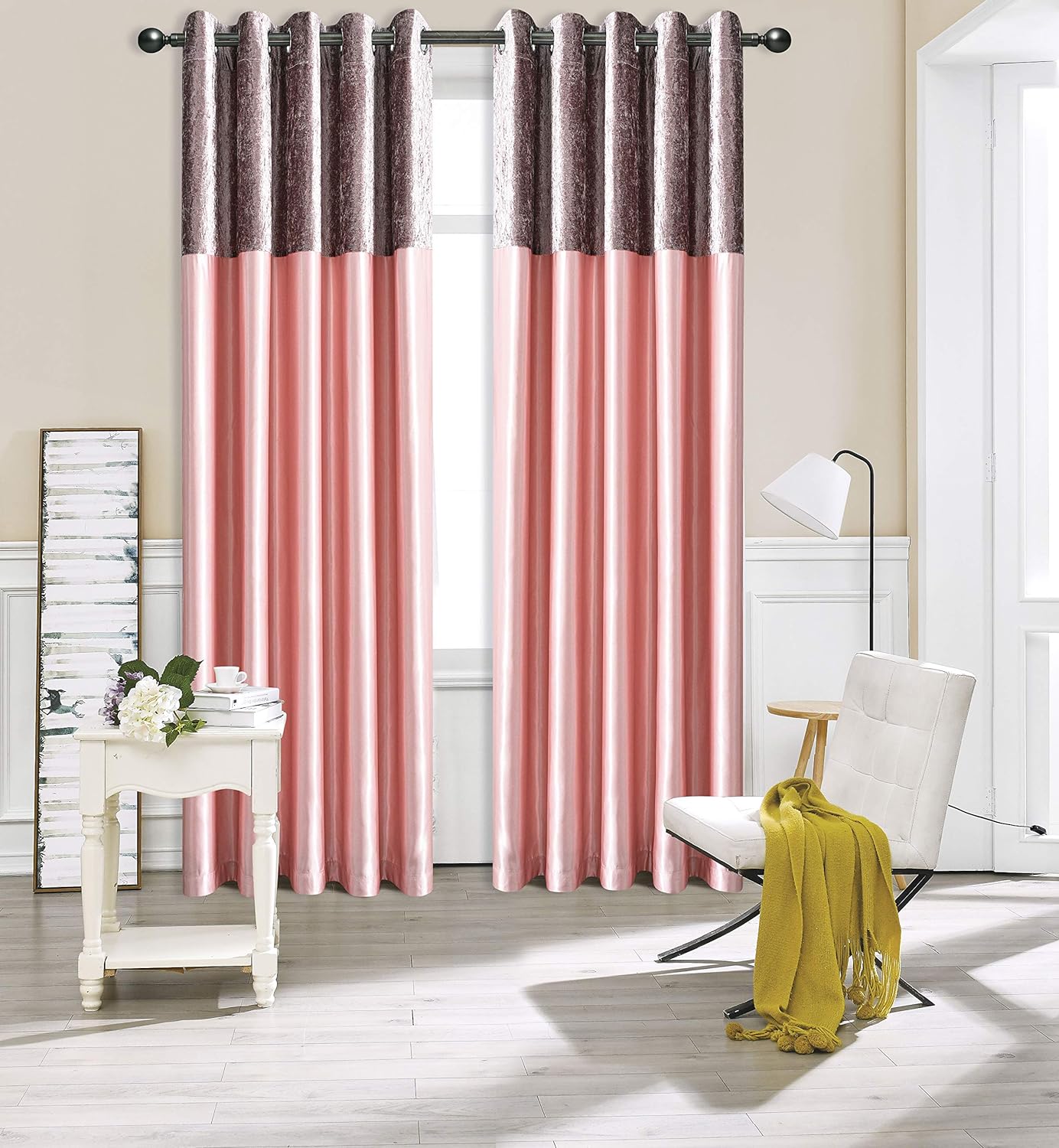 Crushed Velvet Faux Silk Curtains - Fully Lined with Eyelet Ring Top