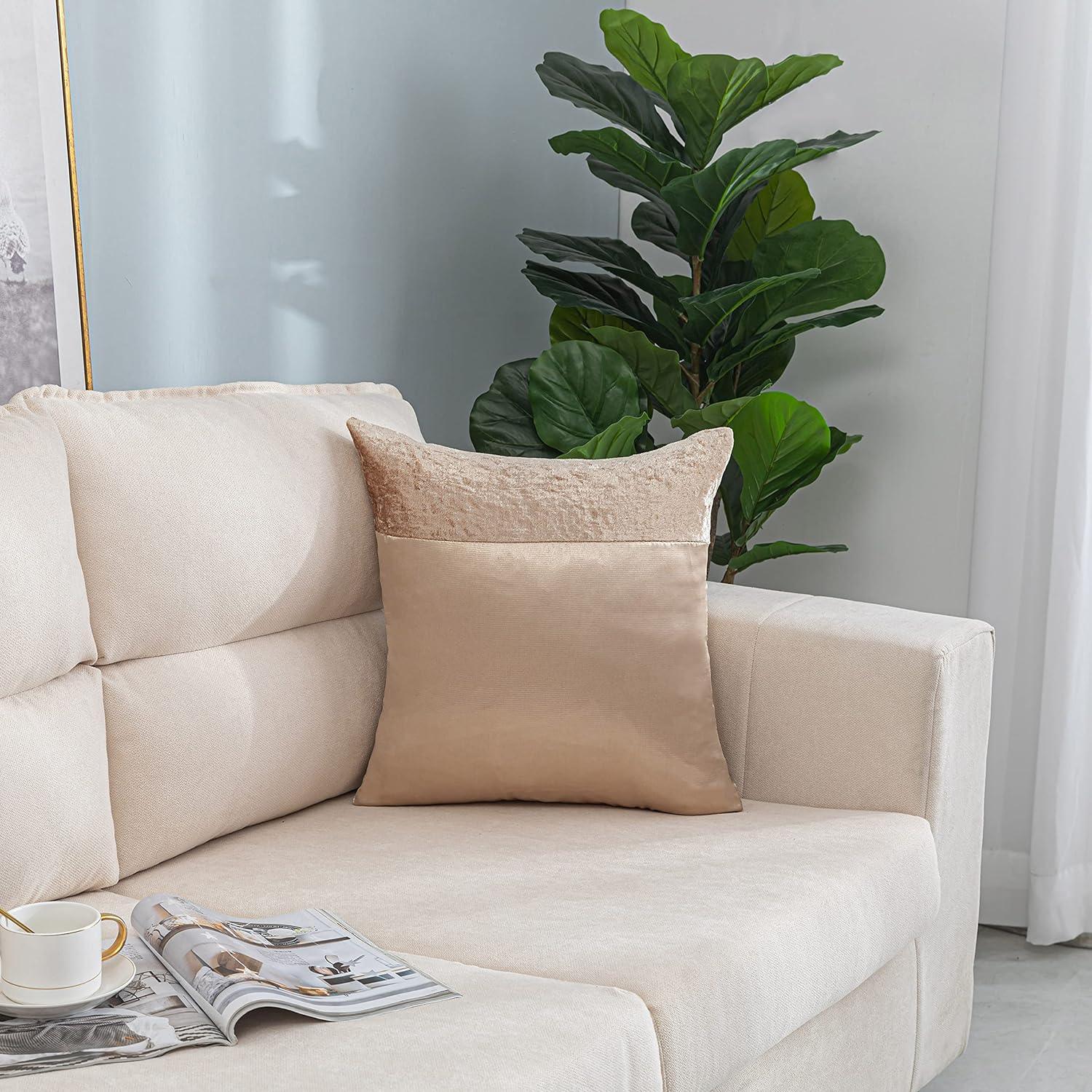 Crushed Velvet Panel Faux Satin Silk Cushion Covers - Soft, Durable, & Stylish - Pack of 2