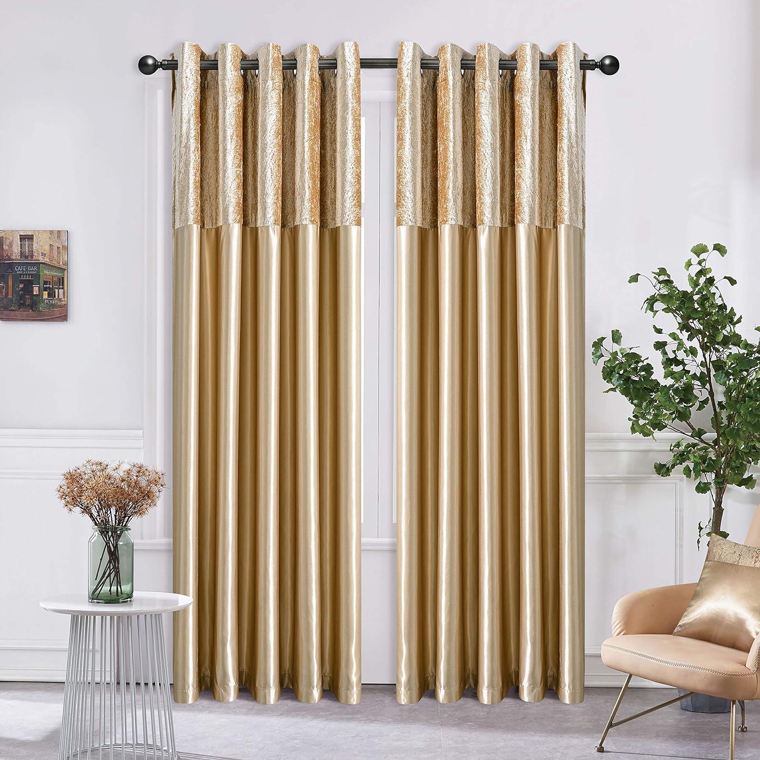 Crushed Velvet Faux Silk Curtains - Fully Lined with Eyelet Ring Top