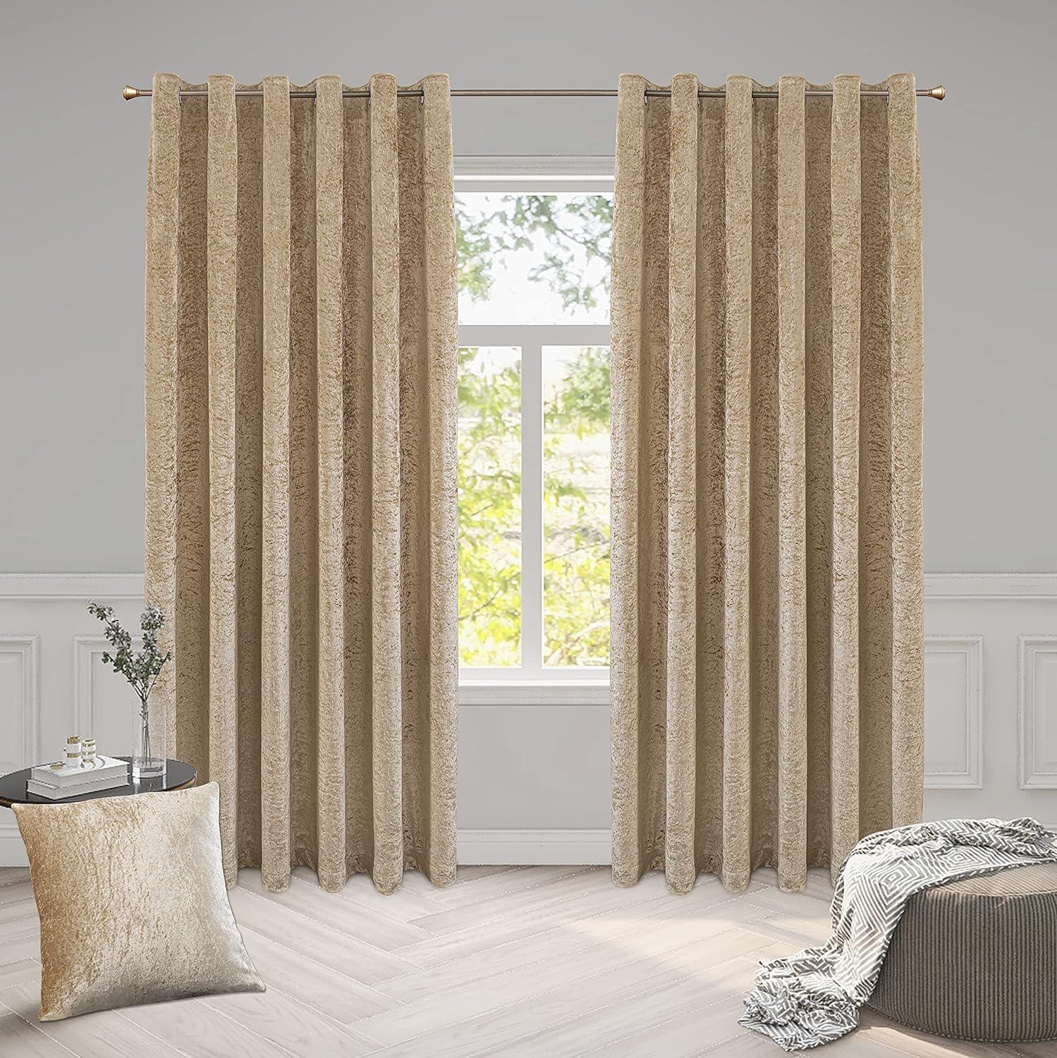 Crushed Velvet Curtains – Luxury Textured Eyelet Panel Pair
