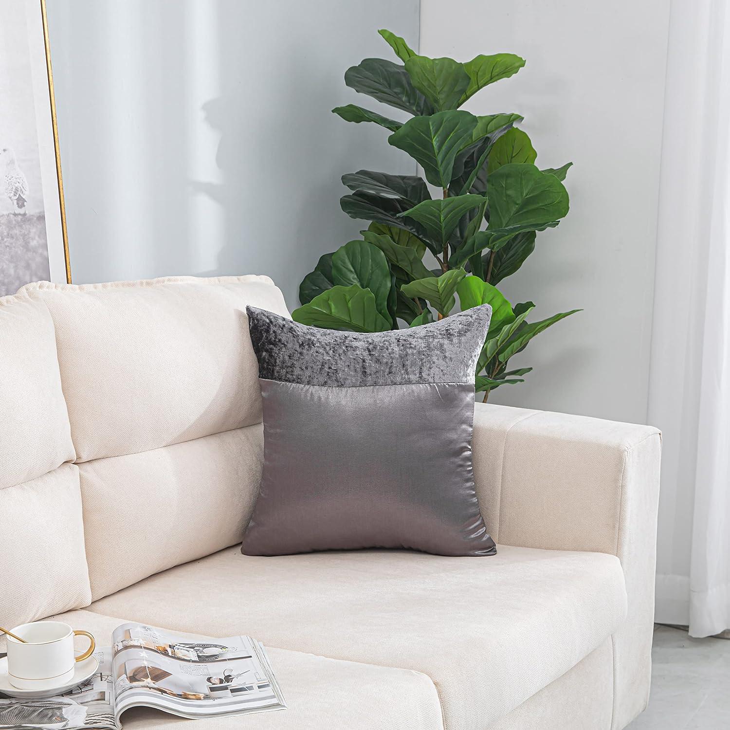 Crushed Velvet Panel Faux Satin Silk Cushion Covers - Soft, Durable, & Stylish - Pack of 2