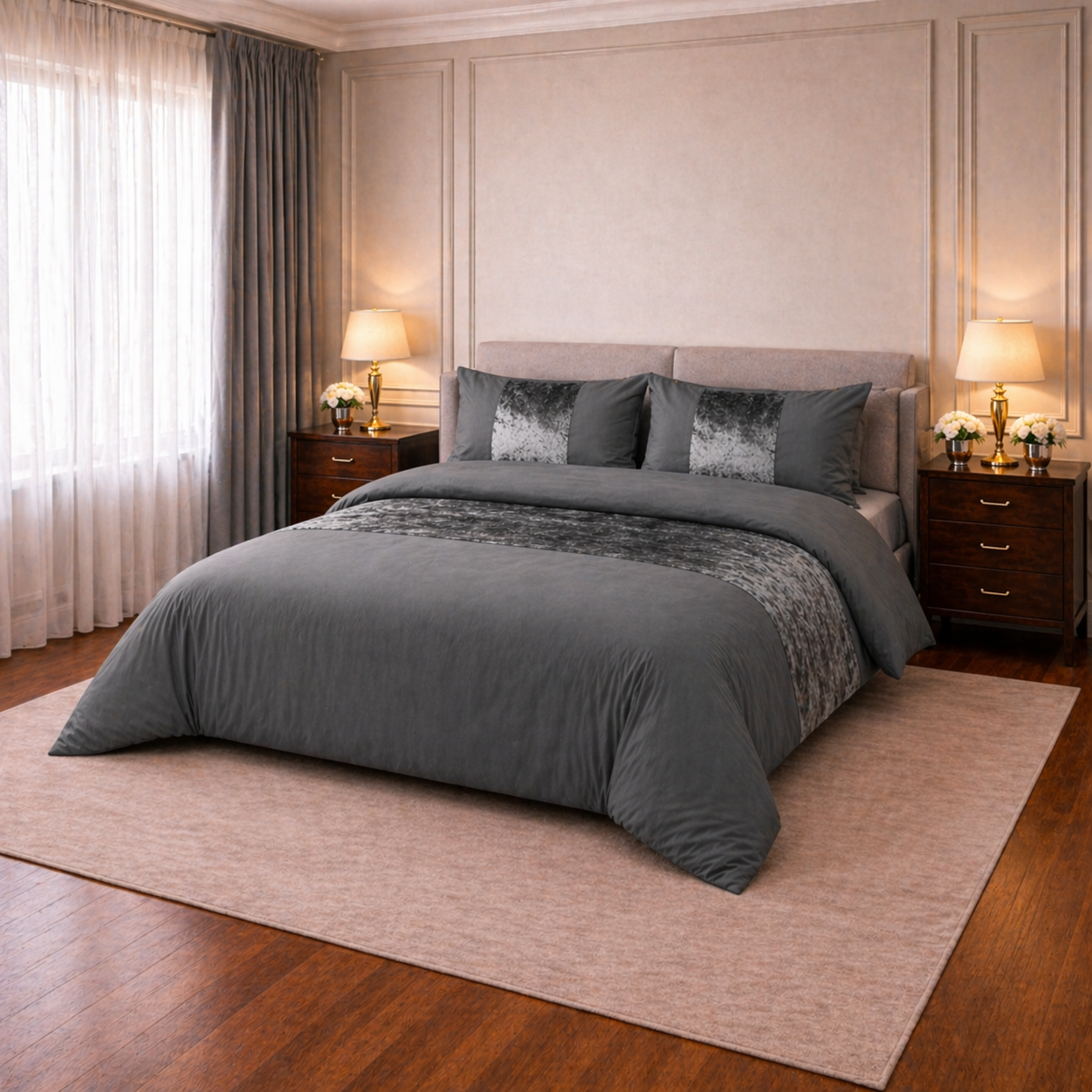 Crushed Velvet Panel Duvet Cover with Matching Pillowcases