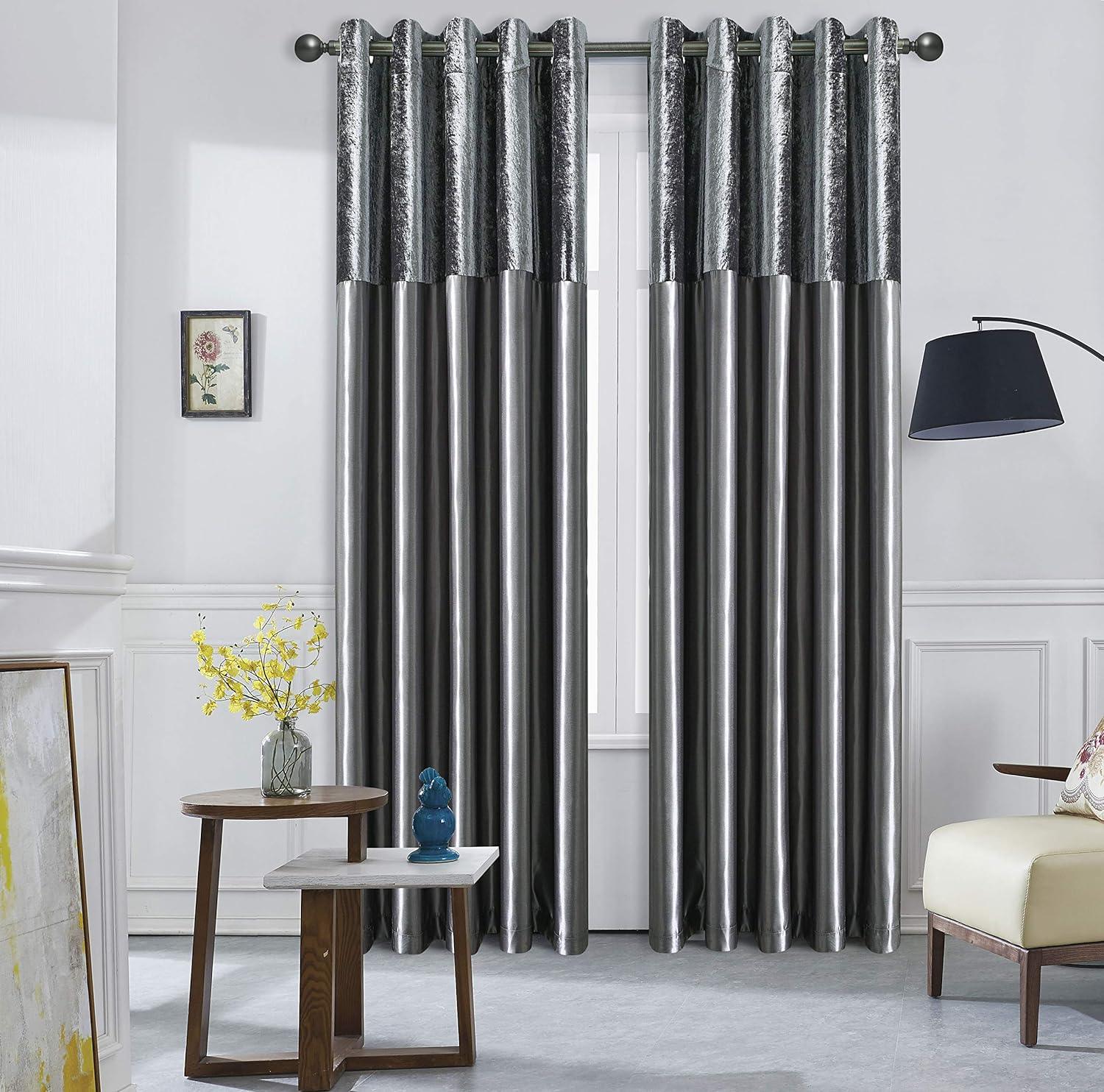Crushed Velvet Faux Silk Curtains - Fully Lined with Eyelet Ring Top