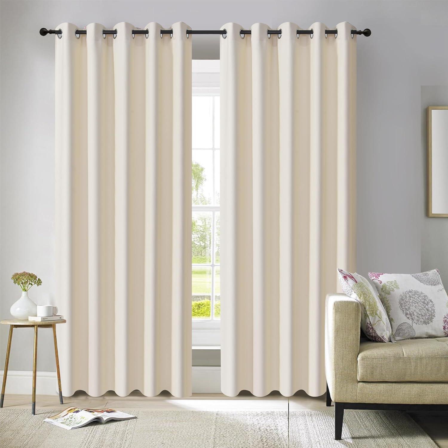 Insulated Thermal Blackout Curtains - Heavy Thick, Eyelet Ring Top Pair with Tie Backs
