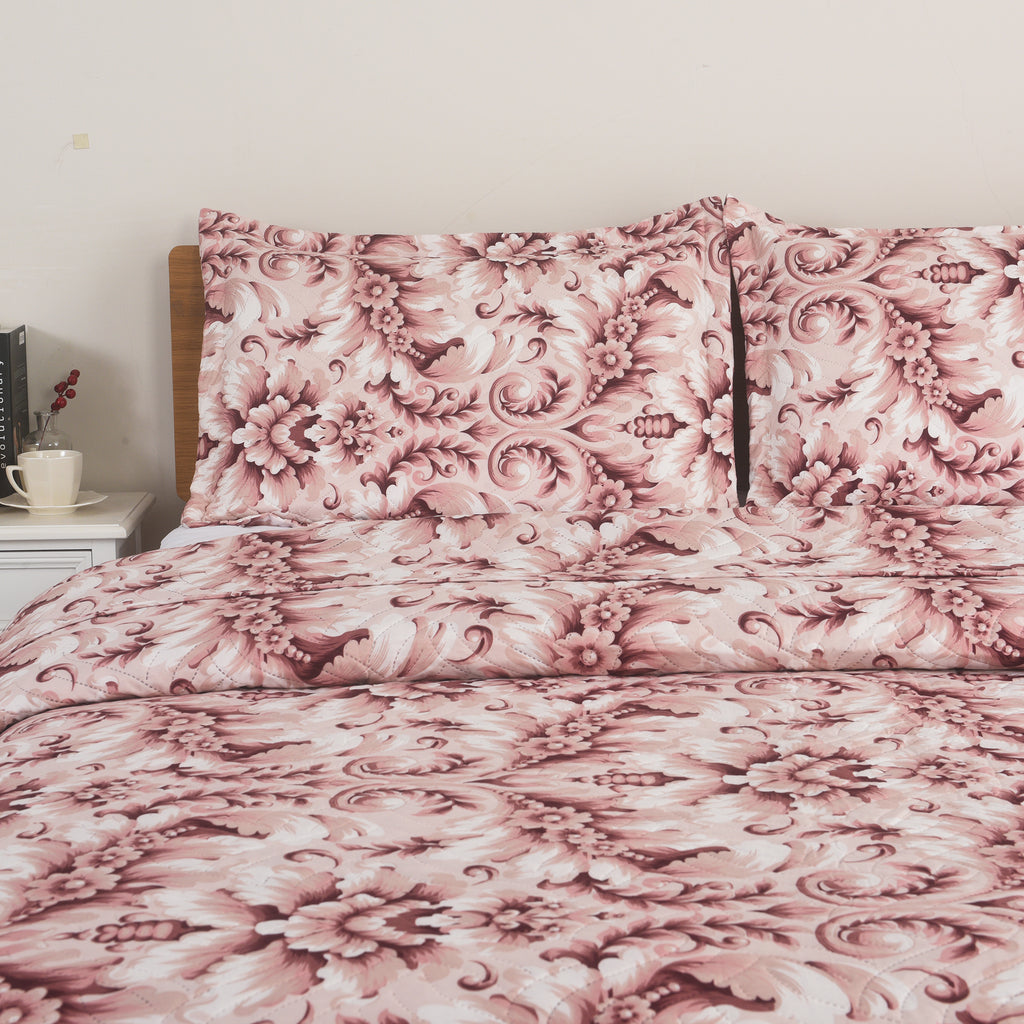 3 Piece Luxury Quilted Bedspread Set – Reversible Floral Patchwork Bedspread with Pillow Shams | Soft Microfibre Bed Throw for Double & King Size Beds