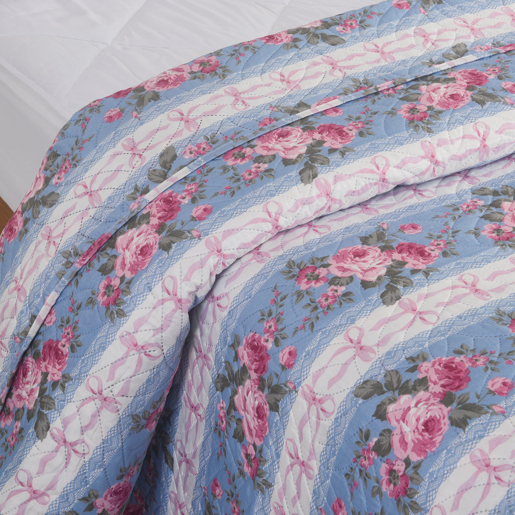 3 Piece Luxury Quilted Bedspread Set – Reversible Floral Patchwork Bedspread with Pillow Shams | Soft Microfibre Bed Throw for Double & King Size Beds
