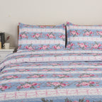 3 Piece Luxury Quilted Bedspread Set – Reversible Floral Patchwork Bedspread with Pillow Shams | Soft Microfibre Bed Throw for Double & King Size Beds