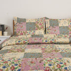 3 Piece Luxury Quilted Bedspread Set – Reversible Floral Patchwork Bedspread with Pillow Shams | Soft Microfibre Bed Throw for Double & King Size Beds