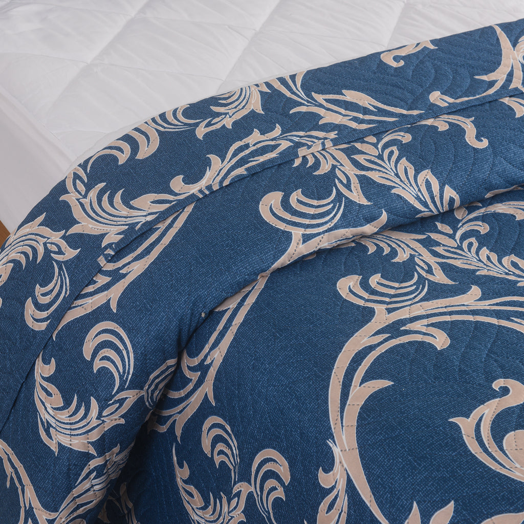 3 Piece Luxury Quilted Bedspread Set – Reversible Floral Patchwork Bedspread with Pillow Shams | Soft Microfibre Bed Throw for Double & King Size Beds