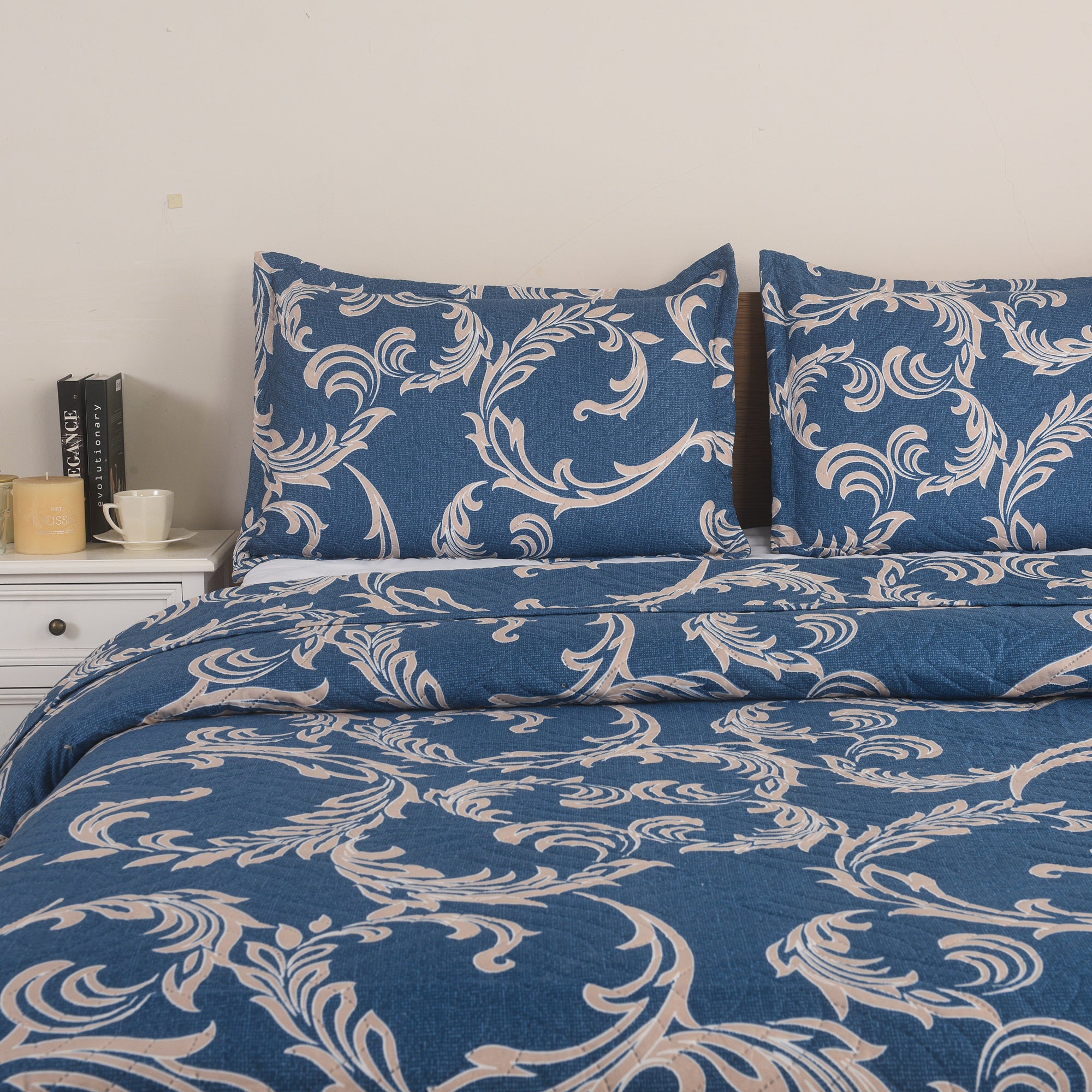 3 Piece Luxury Quilted Bedspread Set – Reversible Floral Patchwork Bedspread with Pillow Shams | Soft Microfibre Bed Throw for Double & King Size Beds