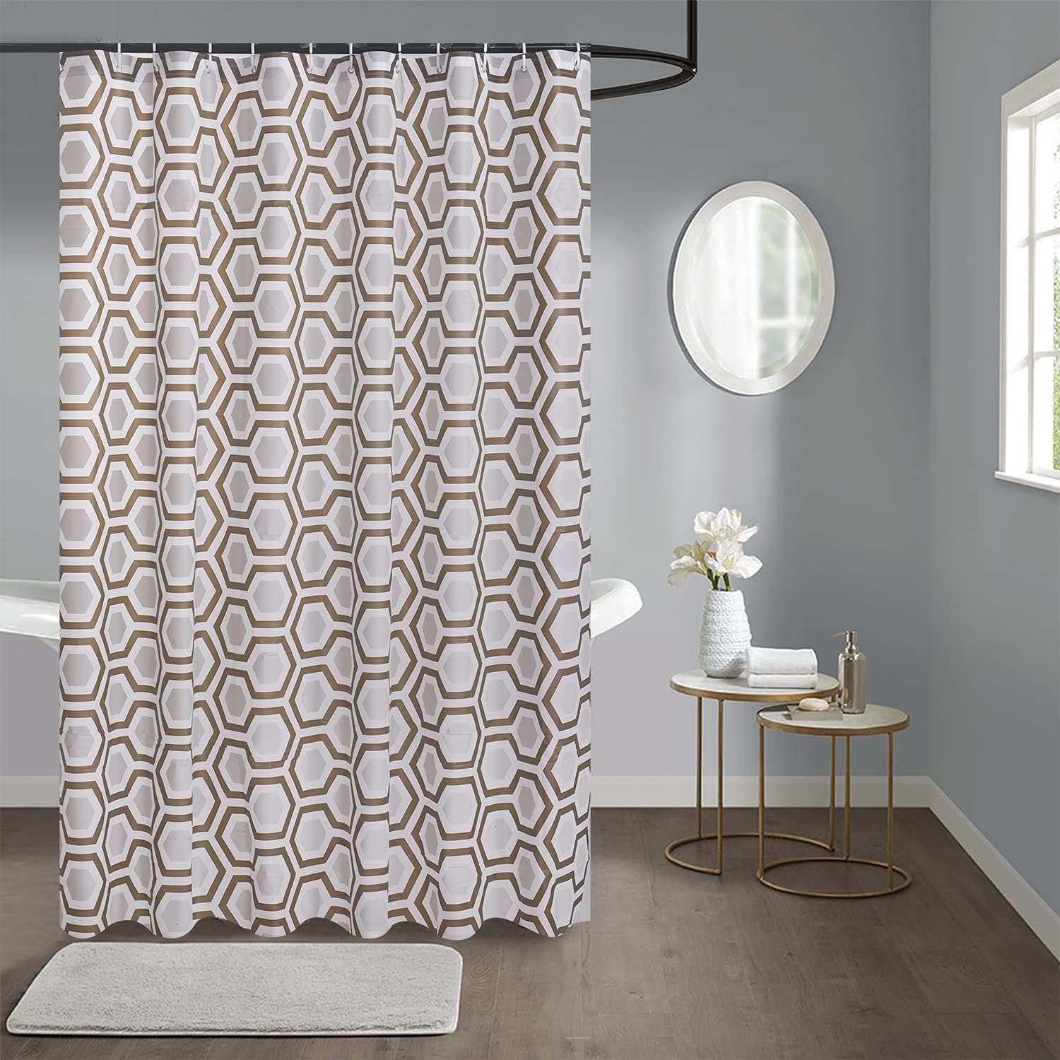 Waterproof Shower Curtain - Machine Washable, Stitched Steel Eyelets, Includes 12 Hooks