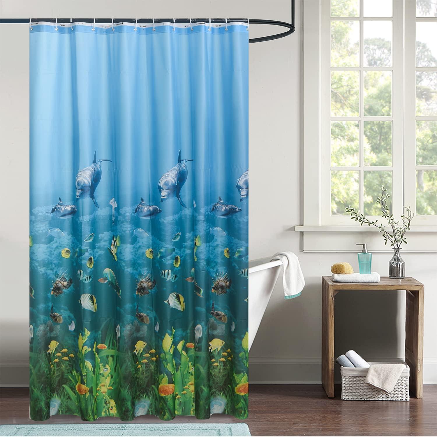 Waterproof Shower Curtain - Machine Washable, Stitched Steel Eyelets, Includes 12 Hooks