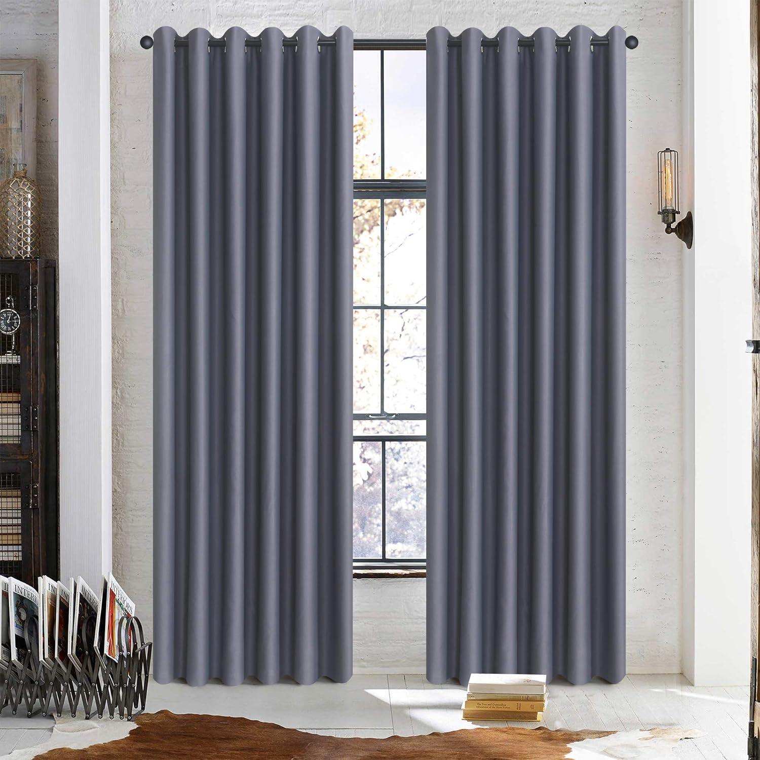 Insulated Thermal Blackout Curtains - Heavy Thick, Eyelet Ring Top Pair with Tie Backs