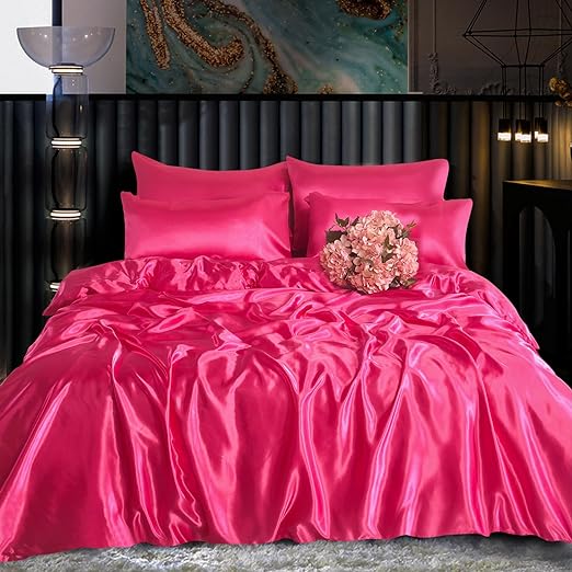 Luxury Satin Silk 6-Piece Bedding Set – Duvet Cover, Fitted Sheet & Pillowcases – Hotel-Style Soft, Elegant Bed Linen UK Sizes