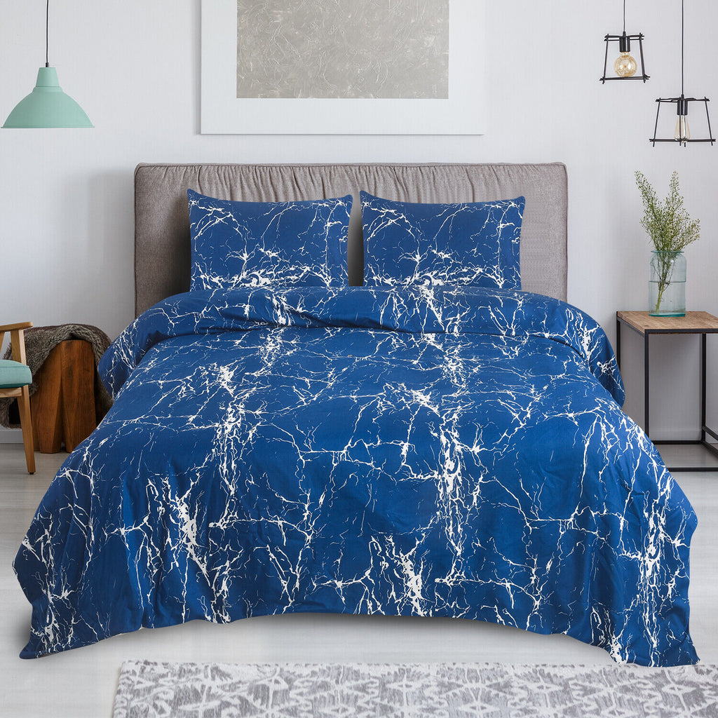 MillPrice Obsidian Marble Luxe Microfiber 4-Piece Bedding Set – Duvet Cover, Fitted Sheet & 2 Pillowcases