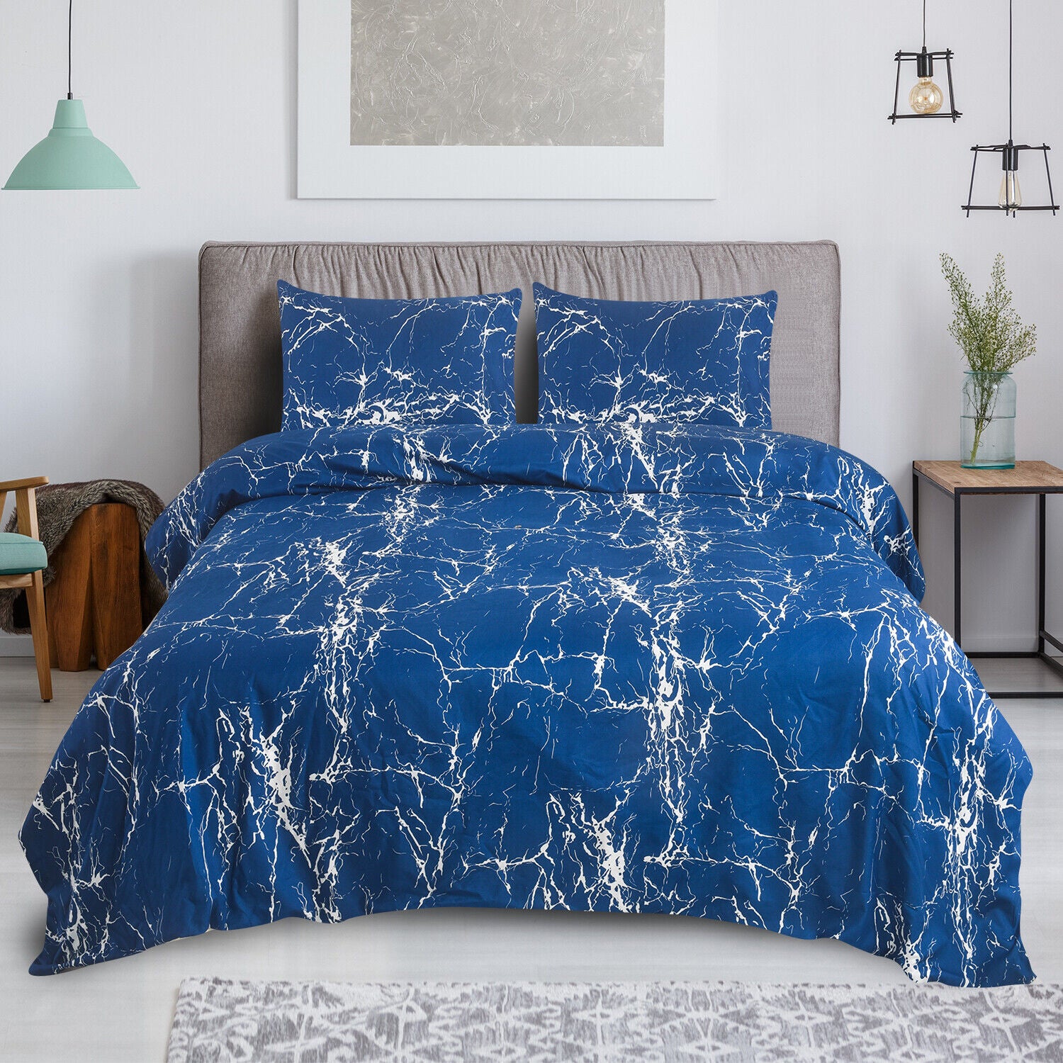 MillPrice Obsidian Marble Luxe Microfiber 4-Piece Bedding Set – Duvet Cover, Fitted Sheet & 2 Pillowcases