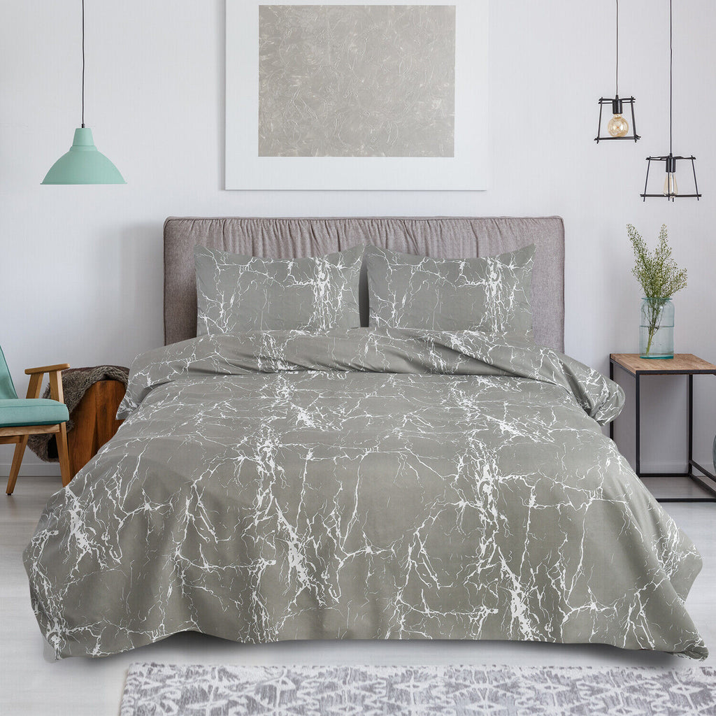 MillPrice Obsidian Marble Luxe Microfiber 4-Piece Bedding Set – Duvet Cover, Fitted Sheet & 2 Pillowcases