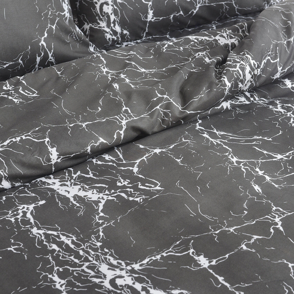 MillPrice Obsidian Marble Luxe Microfiber 4-Piece Bedding Set – Duvet Cover, Fitted Sheet & 2 Pillowcases