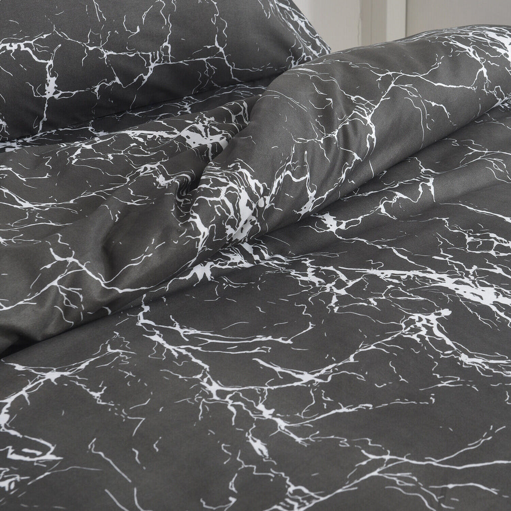 MillPrice Obsidian Marble Luxe Microfiber 4-Piece Bedding Set – Duvet Cover, Fitted Sheet & 2 Pillowcases
