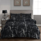 MillPrice Obsidian Marble Luxe Microfiber 4-Piece Bedding Set – Duvet Cover, Fitted Sheet & 2 Pillowcases