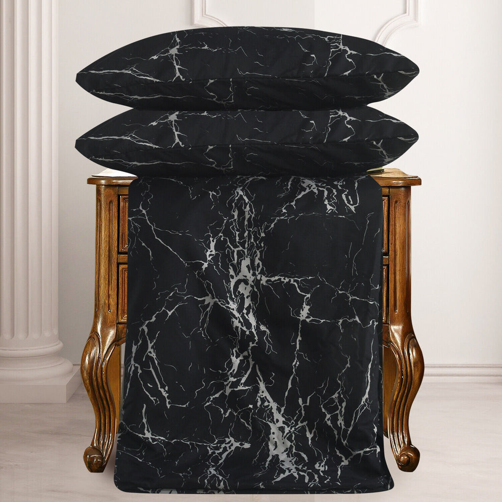 MillPrice Obsidian Marble Luxe Microfiber 4-Piece Bedding Set – Duvet Cover, Fitted Sheet & 2 Pillowcases