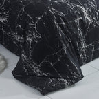 MillPrice Obsidian Marble Luxe Microfiber 4-Piece Bedding Set – Duvet Cover, Fitted Sheet & 2 Pillowcases