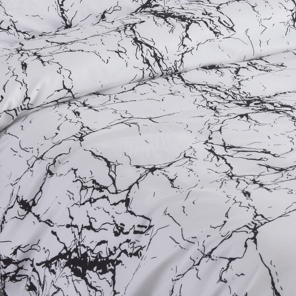 MillPrice Obsidian Marble Luxe Microfiber 4-Piece Bedding Set – Duvet Cover, Fitted Sheet & 2 Pillowcases