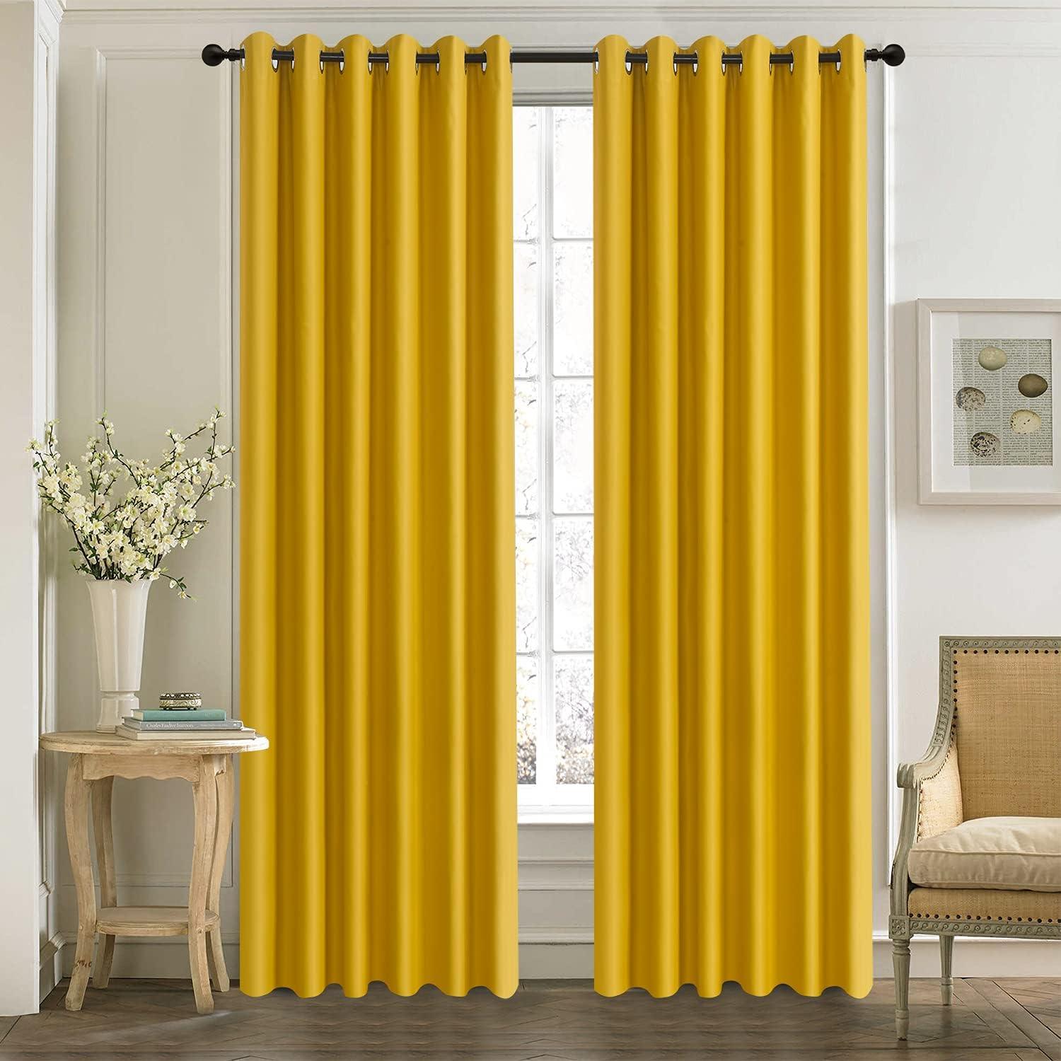 Insulated Thermal Blackout Curtains - Heavy Thick, Eyelet Ring Top Pair with Tie Backs
