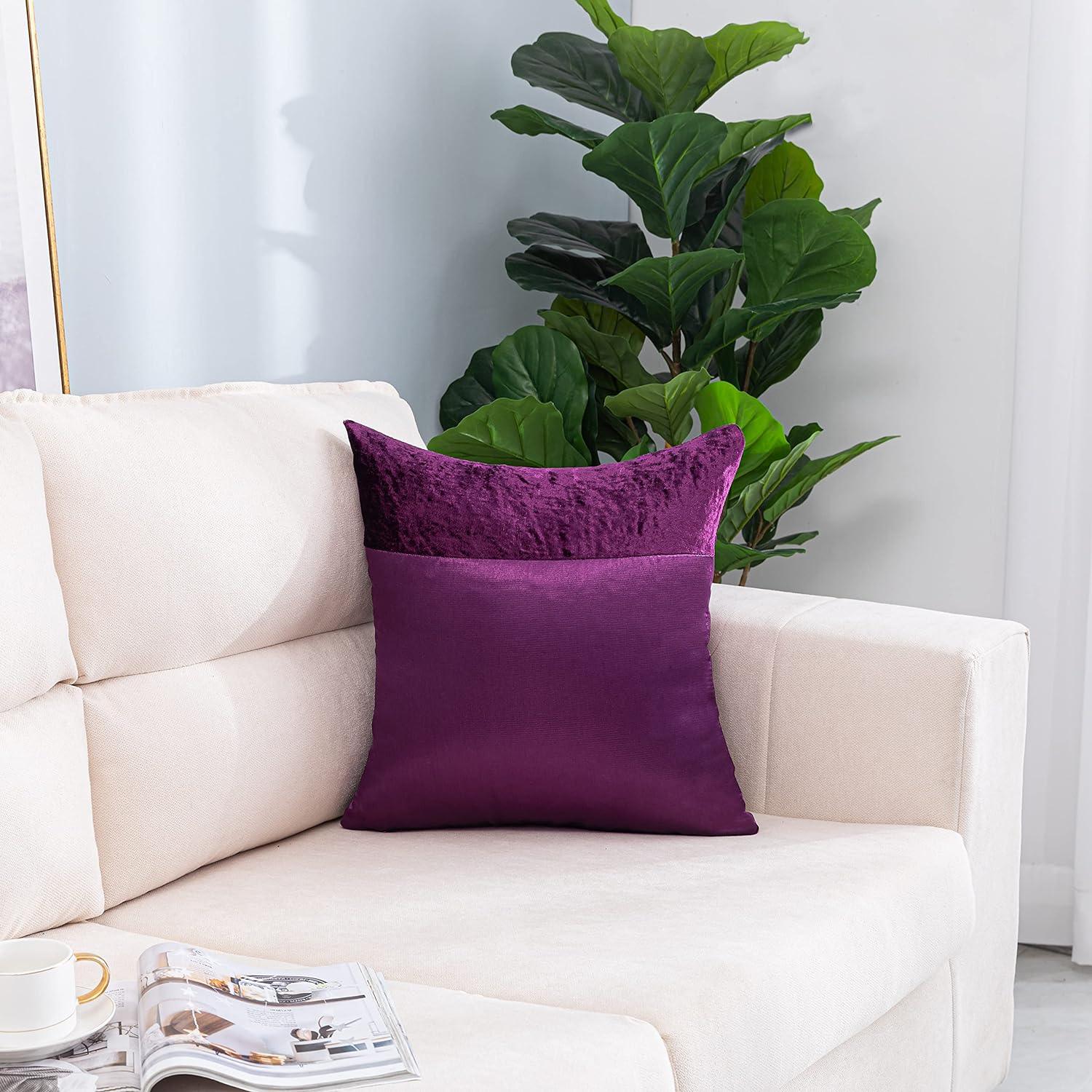 Crushed Velvet Panel Faux Satin Silk Cushion Covers - Soft, Durable, & Stylish - Pack of 2