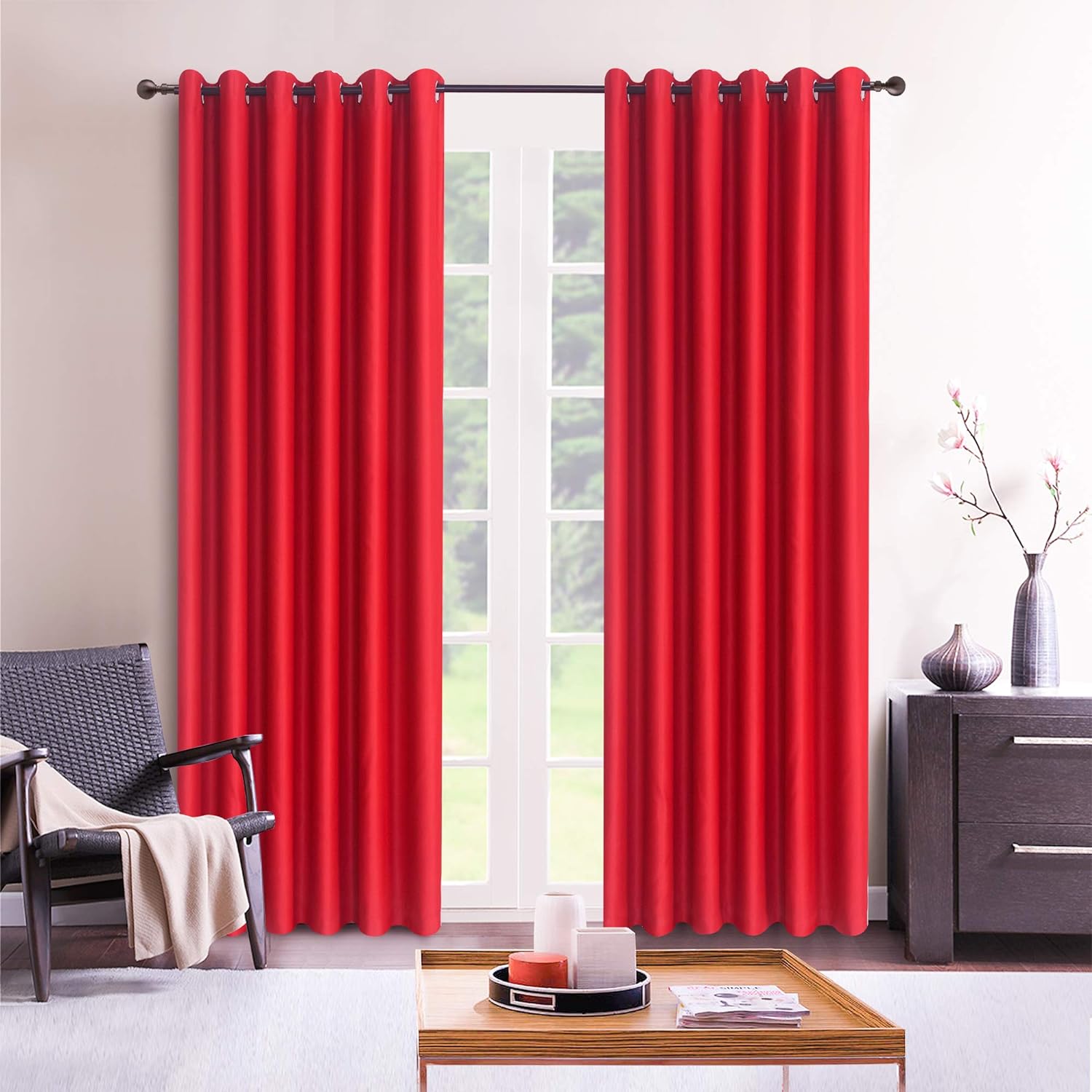 Insulated Thermal Blackout Curtains - Heavy Thick, Eyelet Ring Top Pair with Tie Backs