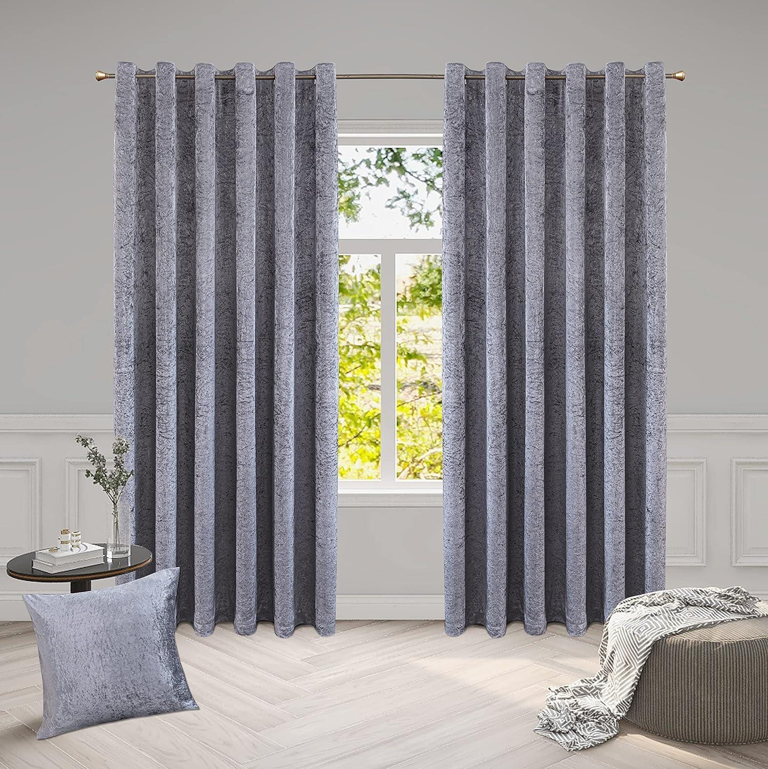 Crushed Velvet Curtains – Luxury Textured Eyelet Panel Pair