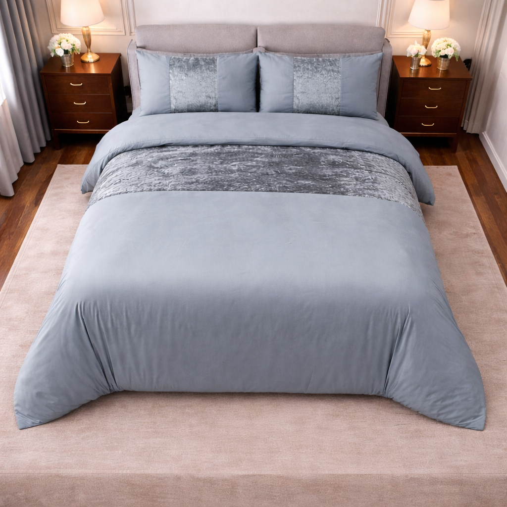 Crushed Velvet Panel Duvet Cover with Matching Pillowcases
